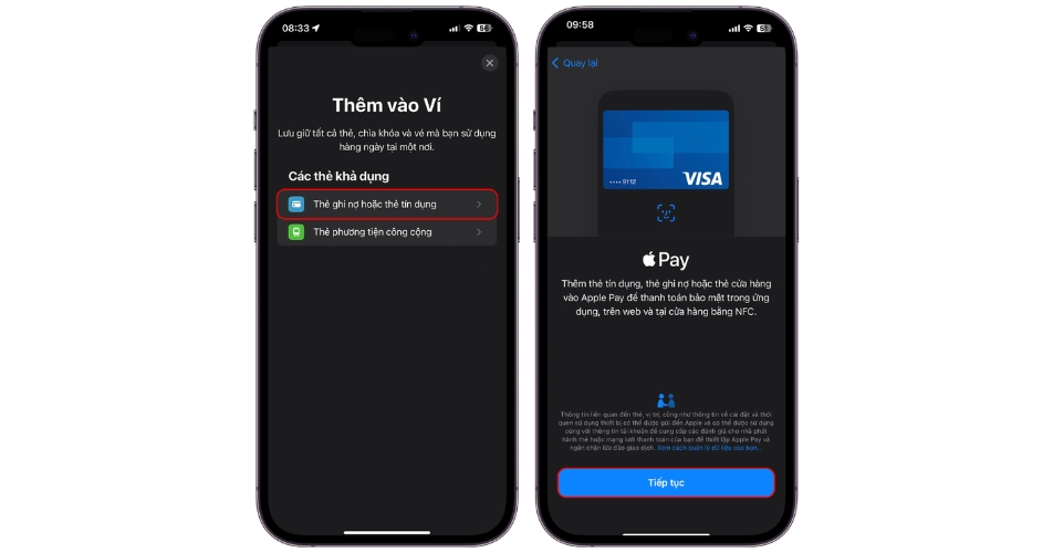 Thiết lập Apple Pay trên iPhone bước 2