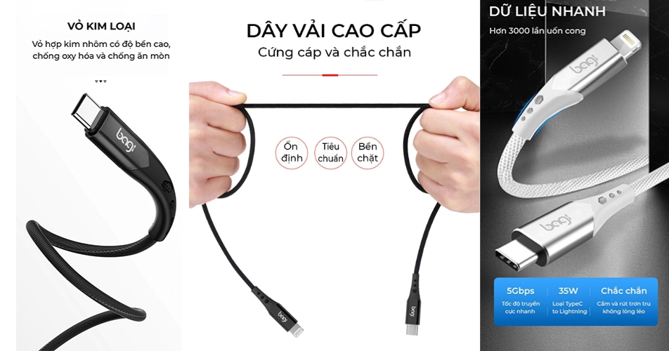 CÁP SẠC BỌC DÙ SIÊU NHANH TYPE C to LIGHTNING PD-I120