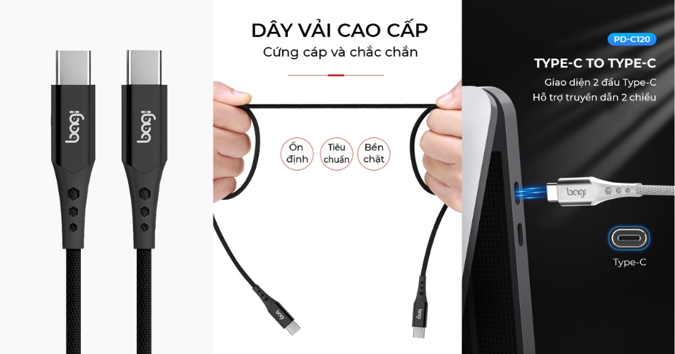 CÁP SẠC BỌC DÙ SIÊU NHANH TYPE C to Type C PD-C120