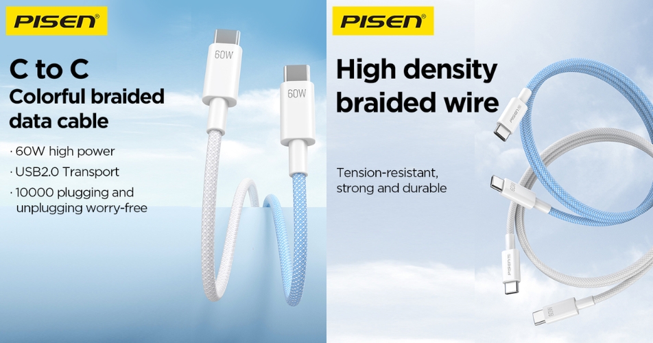 Cáp sạc Pisen Quick - Vivid USB-C 60W 1m Cloud CC11-1000