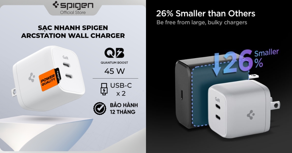 Sạc Nhanh Spigen ArcStation Wall Charger 45W (USA)