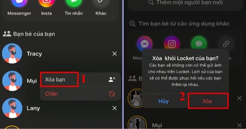Chọn Xóa để hoàn tất quá trình hủy kết bạn