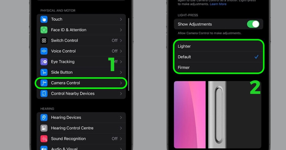 Hướng dẫn tùy chỉnh lực nhấn nút Camera Control đơn giản