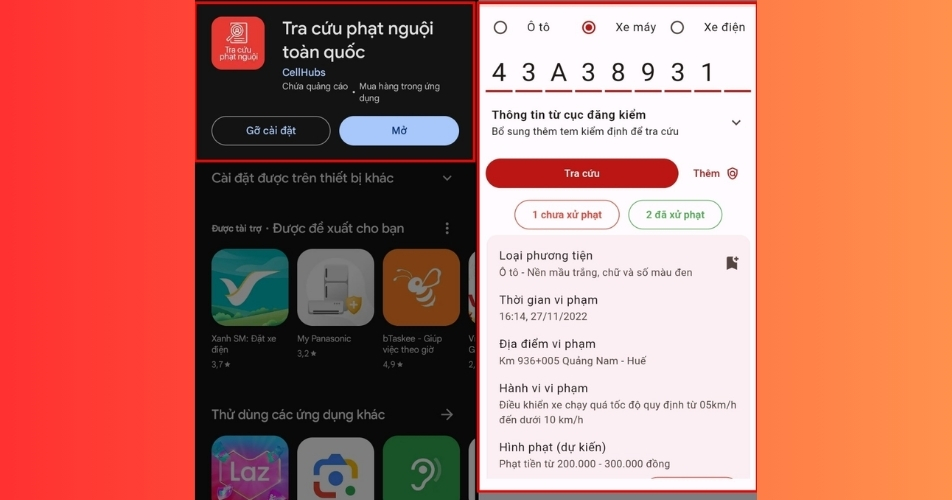 Cách tra cứu trên ứng dụng Tra cứu phạt nguội toàn quốc