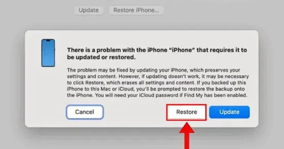 Chọn thiết bị của bạn, nhấn Restore và làm theo hướng dẫn