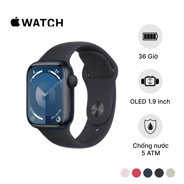 Apple Watch Series 9 (LTE) 45mm Viền Nhôm, Dây Cao Su Chính Hãng S/M