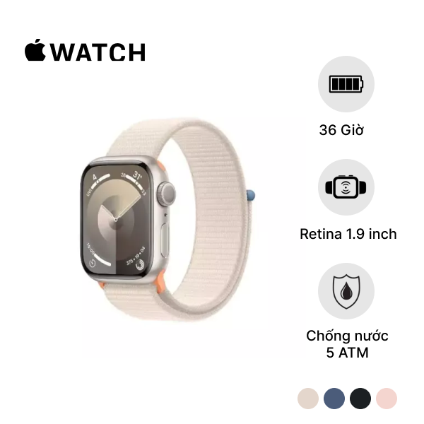 Apple Watch Series 9 (LTE) 41mm Viền Nhôm, Dây Sport Loop Chính Hãng