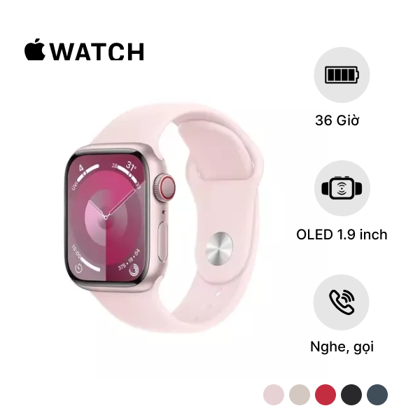  Apple Watch Series 9 (GPS) 45mm Viền Nhôm, Dây Cao Su S/M Chính Hãng 