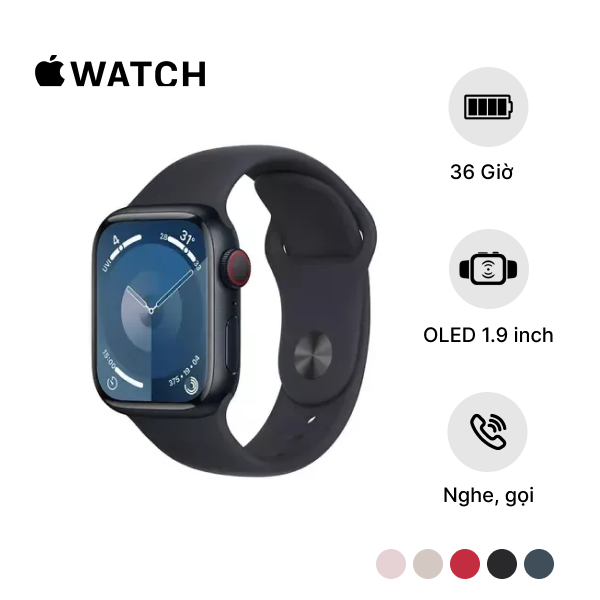  Apple Watch Series 9 (GPS) 41mm Viền Nhôm, Dây Cao Su S/M Chính Hãng 